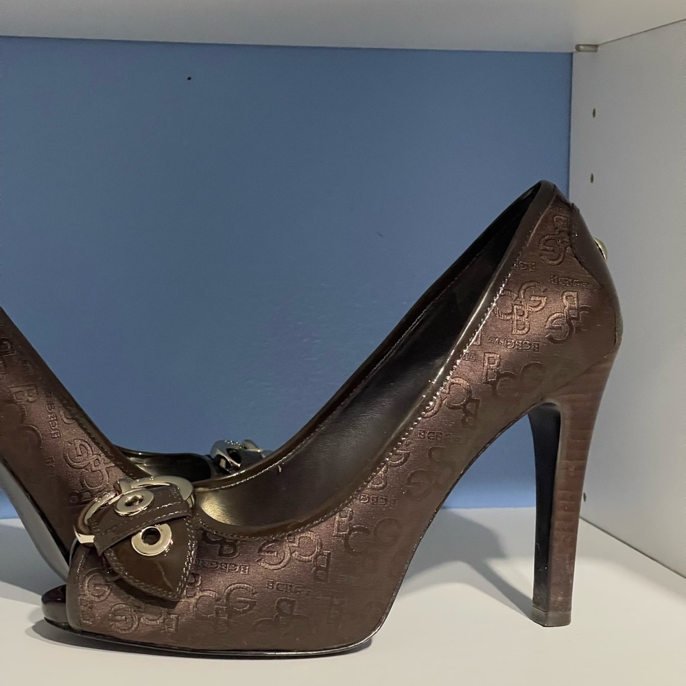 BCBGeneration Brown Designer Peep-Toe Heels